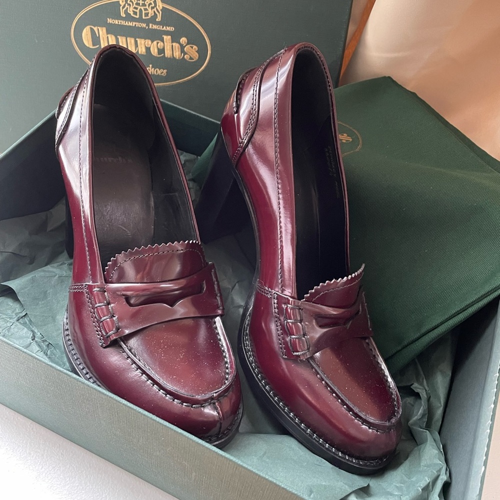 34.5 Church’s English Burgundy Leather Platform Loafer Shoes - Brand New!! $100!